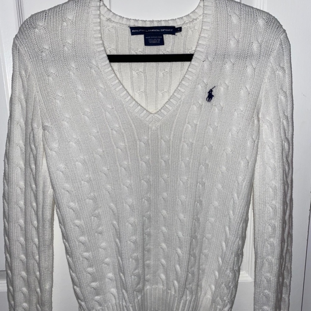 White V neck cable knit Ralph Lauren Sweater